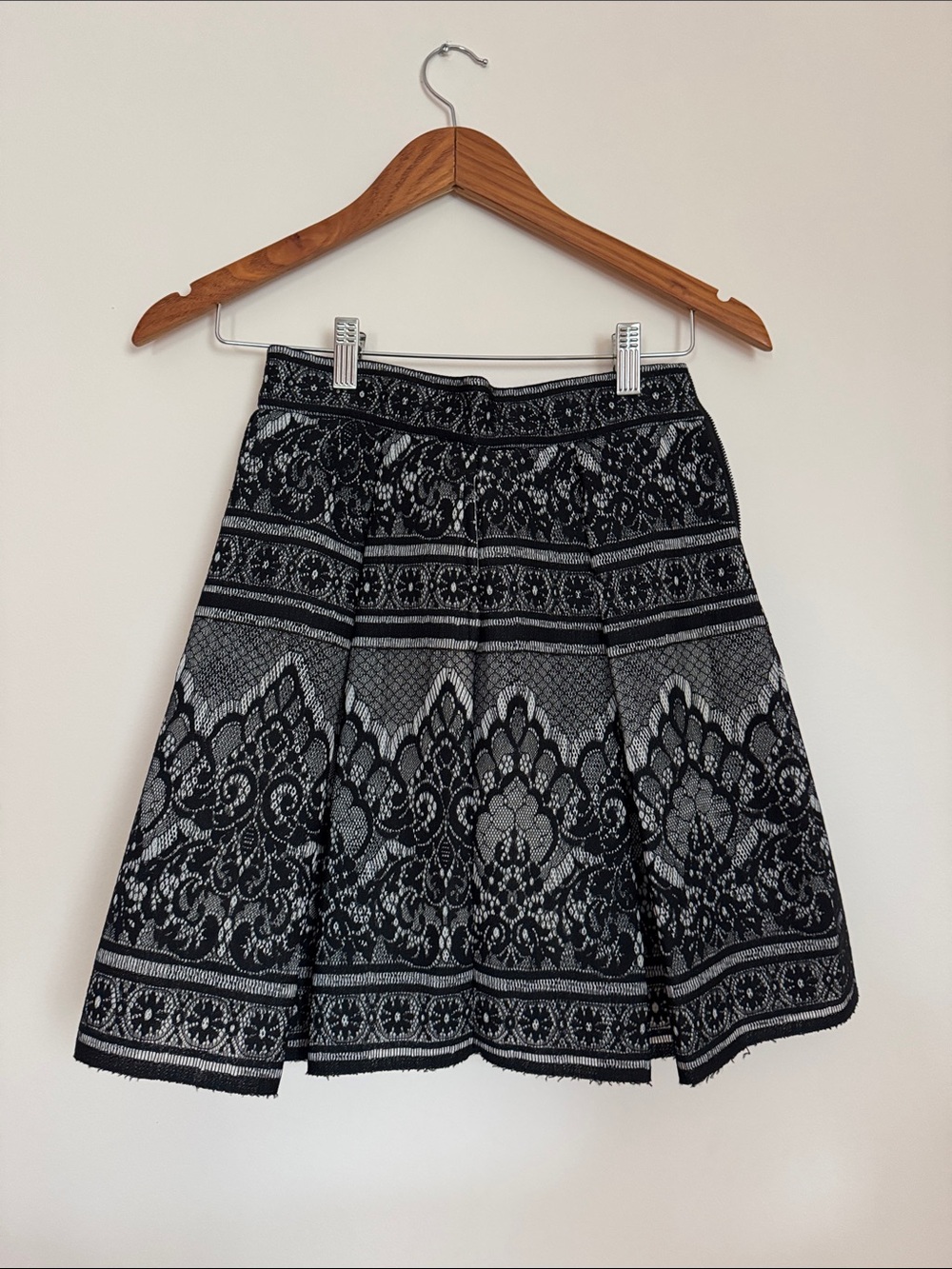Maje Black and Gray Lace-Effect Mini Skirt